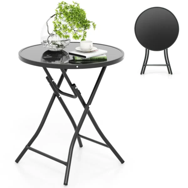 Ronde Tafel Van 59 Cm Opvouwbare Terrascocktailtafel Met Blad Van Gehard Glas Stevig Metalen Frame Draagbare Bistrotafel Voor Buiten