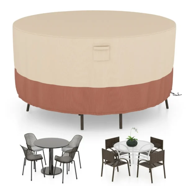 Ronde Terrasmeubelhoes 158/183/213cm Hoes Voor Buitenstoelen En Tafel Met Ventilatieopeningen Gespen En Trekkoorden Beige-S