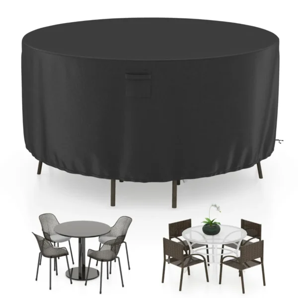 Ronde Terrasmeubelhoes 158/183/213cm Hoes Voor Buitenstoelen En Tafel Met Ventilatieopeningen Gespen En Trekkoorden Zwart-M