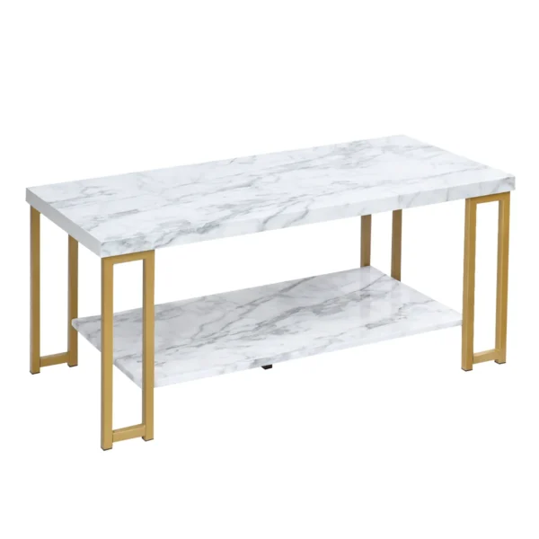 Salontafel Bijzettafel Banktafel Bijzettafel Consoletafel Salontafel Goud En Wit 100 X 49,5 X 45 Cm