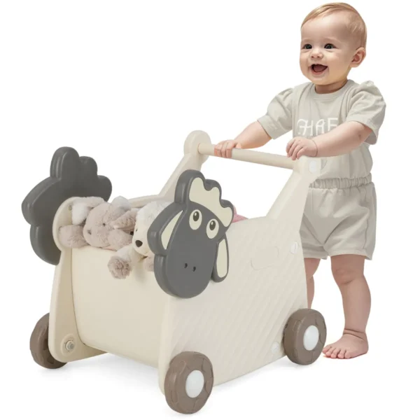 Schaapwandelaar Opbergwagen Voor Kinderen 18-Liter Inhoud Voor Het Ontwikkelen Van Motorische Vaardigheden Zit-Sta Looprek Beige