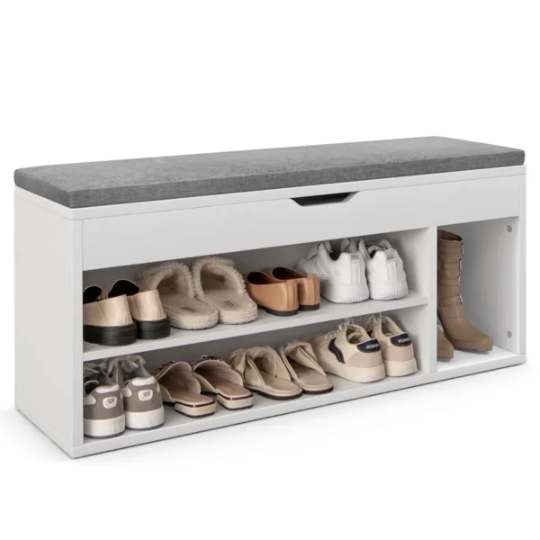 Schoenenbank Houten Schoenen Opbergbank Met Kussen Schoenenrek Bank Met Opheffen Bovenste Compartiment-Grijs