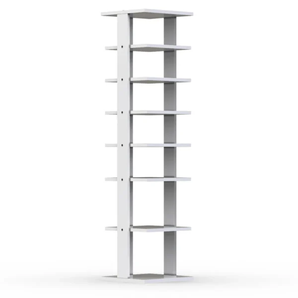 Schoenenrek Van Hout 8-Traps Schoenenstandaard Schoenenorganizer Verticaal Vrijstaand Opbergrek Wit