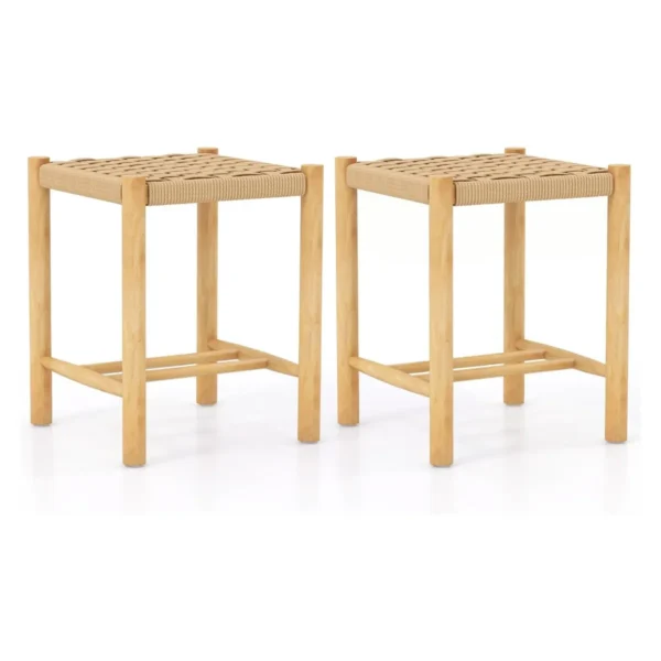 Set Van 2 Barkrukken Van Hout Barstoel Zithoogte 45 Cm Keukenstoel Van Gevlochten Papier Barkruk Bistrokruk (36 X 36 X 45 Cm)