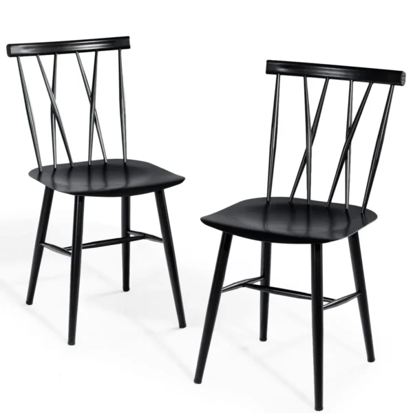 Set Van 2 Eetkamerstoelen Van Metaal Keukenstoelen Met Rugleuning Voor Eetkamer/Woonkamer/Keuken Zwart