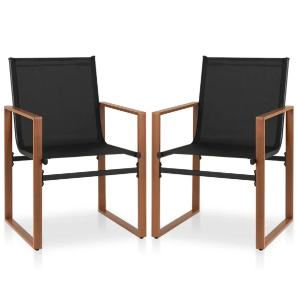 Set Van 2 Eetstoelen Voor Buiten Terrasstoel Ademende Zitting En Rugleuning Metalen Frame Stoffen Stoel Voor Tuin-Zwart