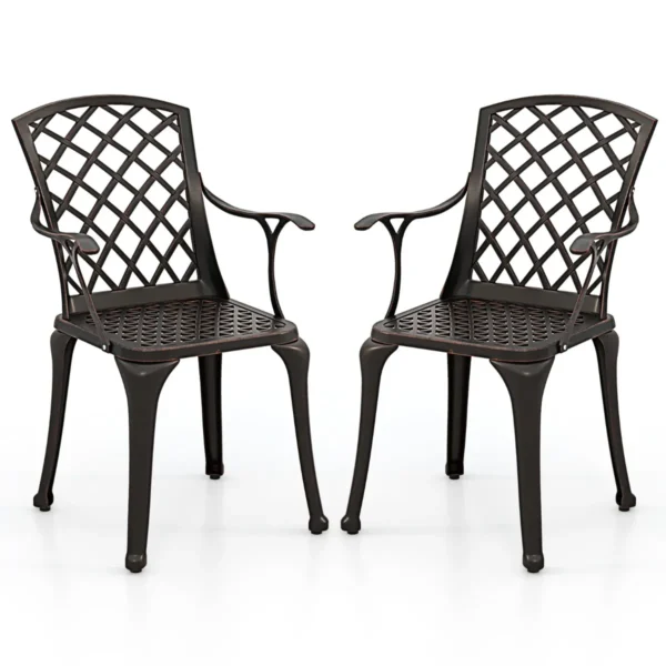 Set Van 2 Gegoten Aluminium Terrasstoelen Stevige Buitenfauteuil Met Ergonomische Gebogen Zitting Tuinstoelen 66 X 57 X 94 Cm