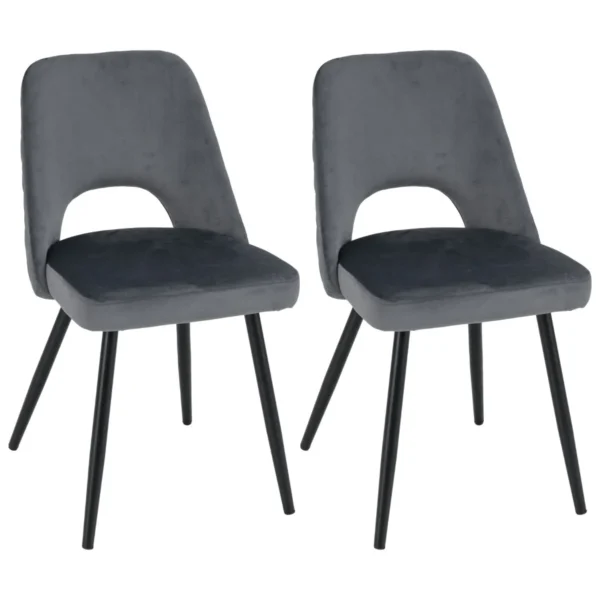 Set Van 2 Gestoffeerde Eetkamerstoelen Met Sponskussen Met Hoge Dichtheid Stevige Metalen Poten Verstelbare Voetsteunen Grijs