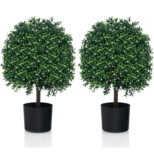 Set Van 2 Kunstmatige Vormbomen Van Buxus Nep Bolplanten Met UV-Bestendige Bladeren 343 Witte Vruchten Kunstplanten In Pot
