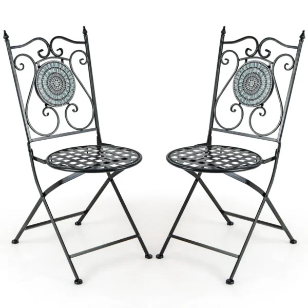 Set Van 2 Mozaïekstoelen Metalen Opvouwbare Terrasstoel Met Decoratieve Rugleuning Stevig Metalen Frame Voor Tuin Eetkamer Veranda
