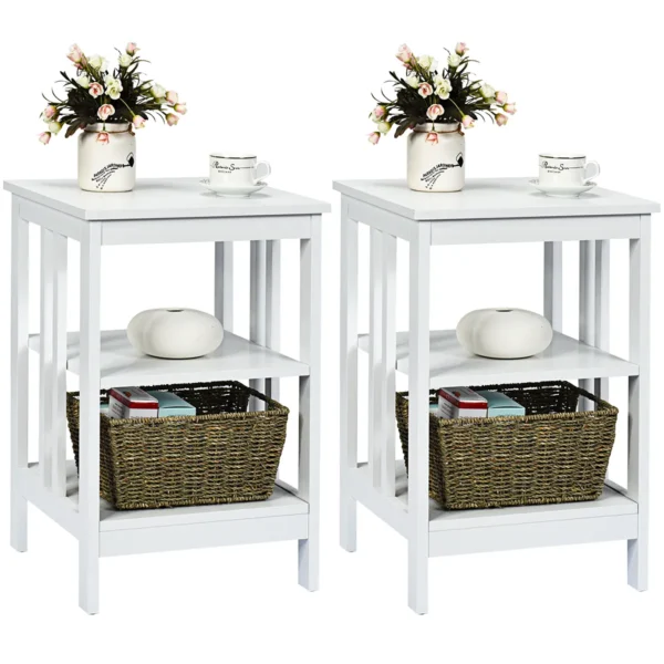 Set Van 2 Nachtkastje Bijzettafel 3 Niveaus Banktafel Voor Slaapkamer Woonkamer 40 X 40 X 61 Cm (II-vormig Wit)