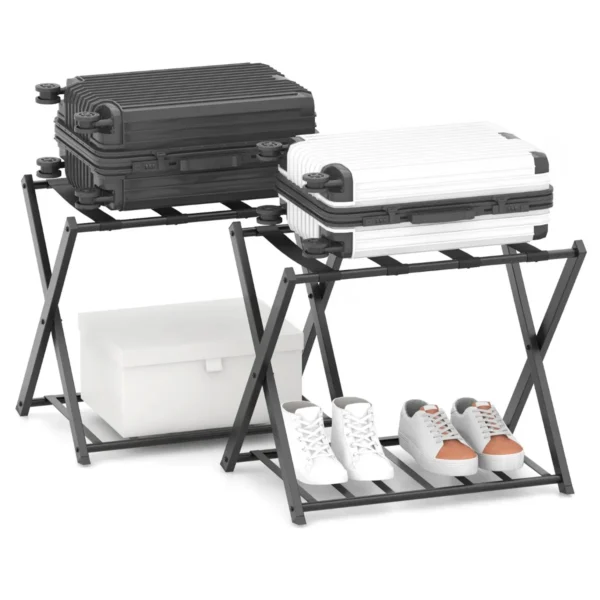 (Set Van 2 )Opvouwbaar Bagagerek Bagagerek Met 2 Niveaus Stevig Metalen Bagagerek Stevige Nylon Riemen Voor Slaapkamer Kledingkast
