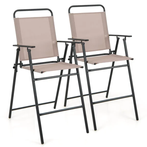 Set Van 2 Opvouwbare Barstoelen Voor Buiten Ademende Stof Metalen Frame Armleuningen Lichtgewicht Barstoelen Voor Terras