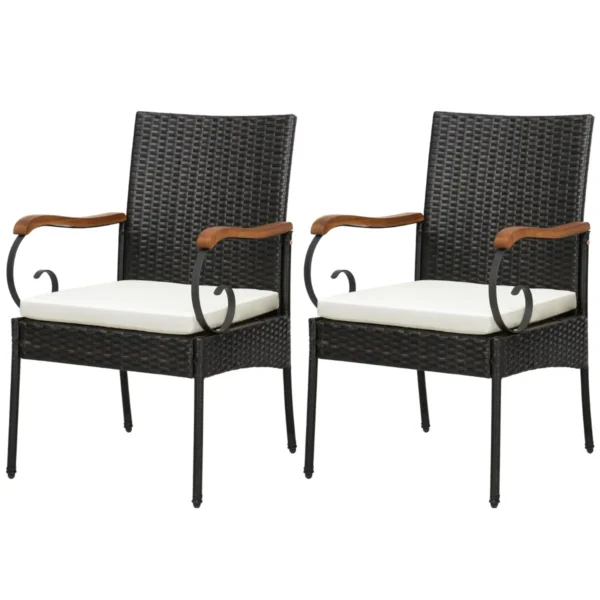 Set Van 2 Rotan Stoelen Polyrotan Tuinstoelen Hout Met Zitkussen Rieten Fauteuil Voor Outdoor Terrassen Balkon Tuin 60 X 55 X 89 Cm
