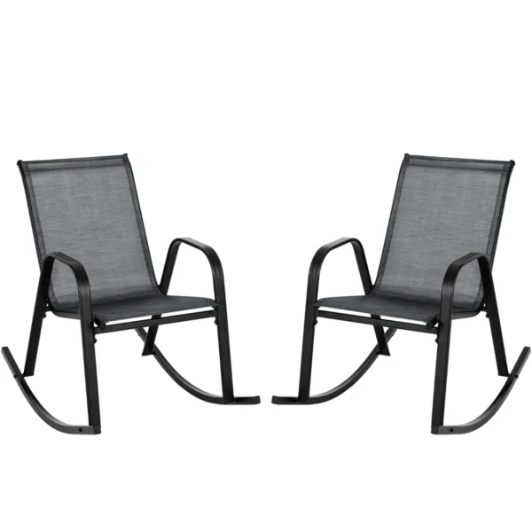 Set Van 2 Schommelstoelen Met Ademende Stoffen Zitting Tuinstoelen Schommelstoel Voor Tuin/Balkon Zwart