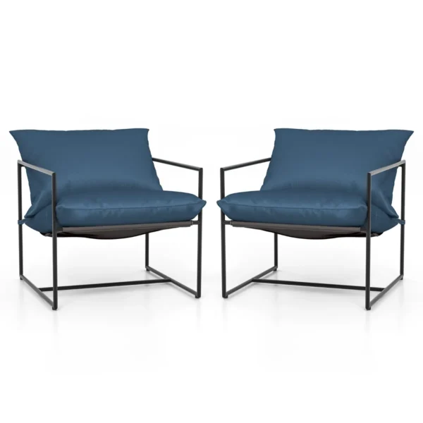 Set Van 2 Slingerstoel Moderne Vrijetijdsstoel Voor Binnen En Buiten Zitkussens Weerbestendige Zitstof Stevig Metalen Frame Marineblauw