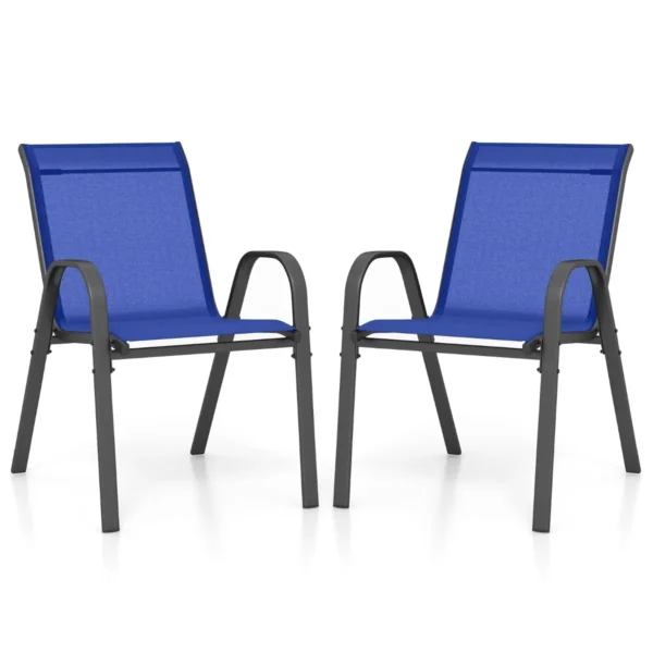 Set Van 2 Terrasstoelen Stapelbare Metalen Eetkamerstoel Met Armleuningen Tuinstoel Van Ademende-Donkerblauw
