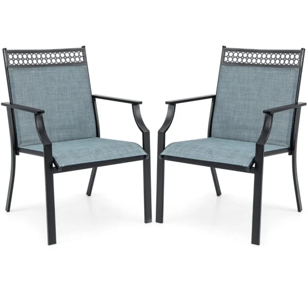 Set Van 2 Tuinstoelen Buitenstoelen Hoge Rugleuning Sneldrogende Stof Stevig Metalen Frame-Blauw