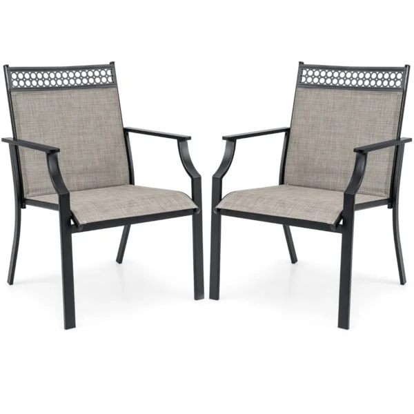 Set Van 2 Tuinstoelen Buitenstoelen Hoge Rugleuning Sneldrogende Stof Stevig Metalen Frame-Koffie