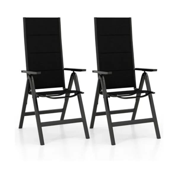 Set Van 2 Tuinstoelen Weerbestendige Klapstoelen Met 7-Voudig Verstelbare Rugleuning Inklapbare Gevoerde Balkonstoelen Terrasstoelen