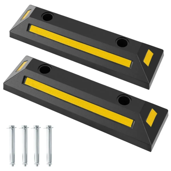 Set Van 2 Wielstops Voor Het Parkeren Van Voertuigen Duurzaam En Stevig Rubber Reflecterende Strips Voor Autobanden Garages