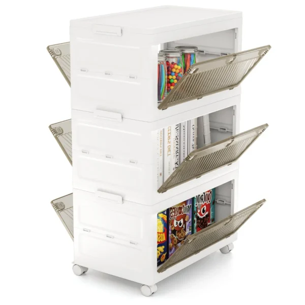 Set Van 3/4 Kunststof Opbergbakken 126 L/168 L Stapelbare Opbergbakken Met Deksels Opvouwbare Opbergbak Met Wieltje-3