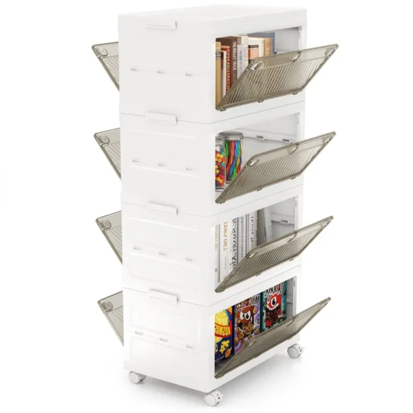 Set Van 3/4 Kunststof Opbergbakken 126 L/168 L Stapelbare Opbergbakken Met Deksels Opvouwbare Opbergbak Met Wieltje-4