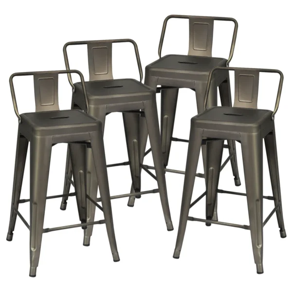 Set Van 4 Eetkamerstoelen Met Afneembare Rugleuning Restaurantstoelen Van Metaal 60 Cm Zithoogte Barkruk Zwart
