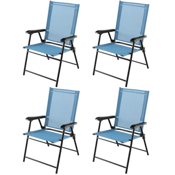 Set Van 4 Opvouwbare Terrasstoelen Draagbare Stoelen Met Rugleuning En Armleuningen En Metalen Frame Eetstoelen Voor Buiten-Blauw
