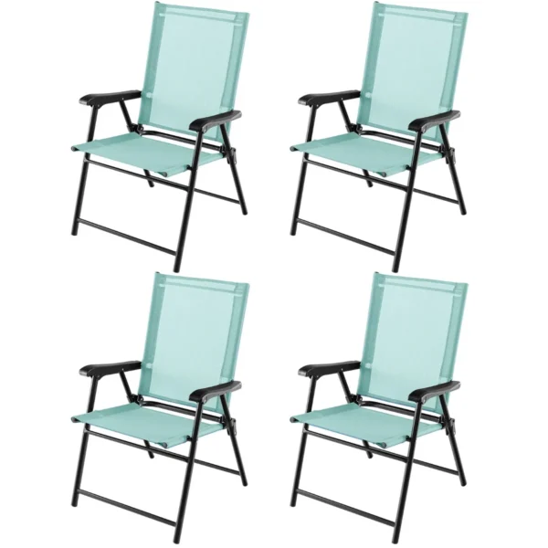 Set Van 4 Opvouwbare Terrasstoelen Draagbare Stoelen Met Rugleuning En Armleuningen En Metalen Frame Eetstoelen Voor Buiten-Groen