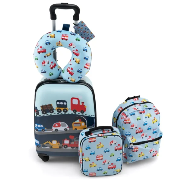 Set Van 5 Koffers Voor Kinderen Set Verrijdbare Koffers Voor Kinderen Met Rugzak Nekkussen Etiquette Lunchtas Stevige Bagage-Blauw