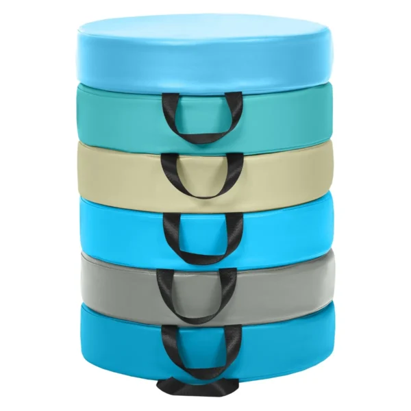 Set Van 6 Kinderstoelkussens Met Draagbare Handgrepen Ronde Zitkussens Met Rits & PU-Oppervlak Waterdichte Zitkussens 38 X 38CM-Blauw