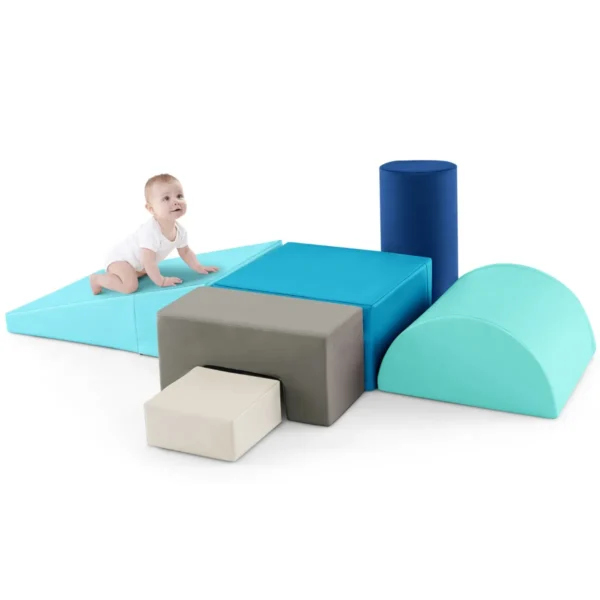 Set Van 6 PCS Van Schuim Klimblokken Voor Kinderen Van 1 Tot 3 Jaar Voor Binnen Klimmen En Exploratie Activiteiten PU-Hoes Blauw