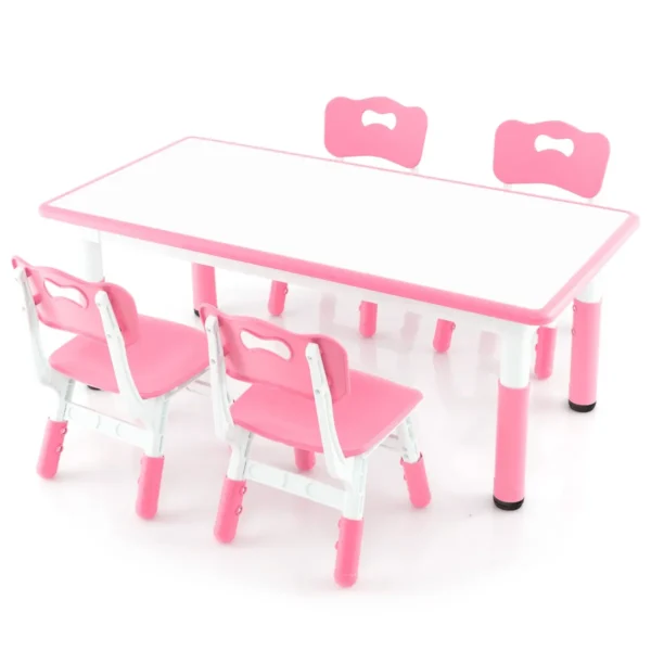 Set Van Kindertafel En 4 Stoelen In Hoogte Verstelbaar Bureau Met Graffiti Blad Multifunctionele Tafel Voor Artistieke Activiteiten-Roze