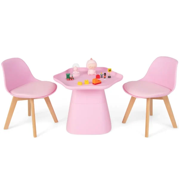 Set Van Tafel En 2 Stoelen Voor Kinderen Activiteitentafel Gestoffeerde Stoel Hol Blad Beukenhouten Poten Voor 3 Tot 8 Jaar Roze