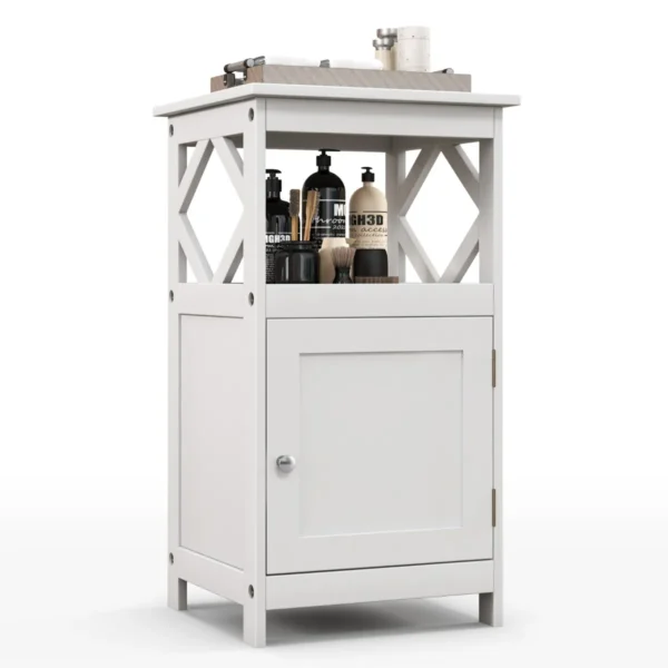 Smalle Opbergkast Met Enkele Deur En Open Vak Anti-Kantelset Vrijstaande Opbergmeubel Nachtkastje 40 X 40 X 74 Cm Wit