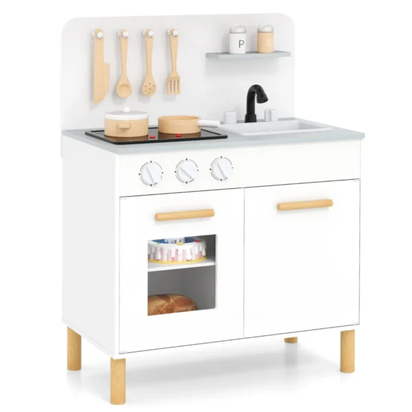 Speelkeuken Voor Kinderen Vanaf 3 Jaar Houten Speelkeuken Met Licht Geluid Fornuizen Gootsteen Oven En Keukenaccessoires Wit