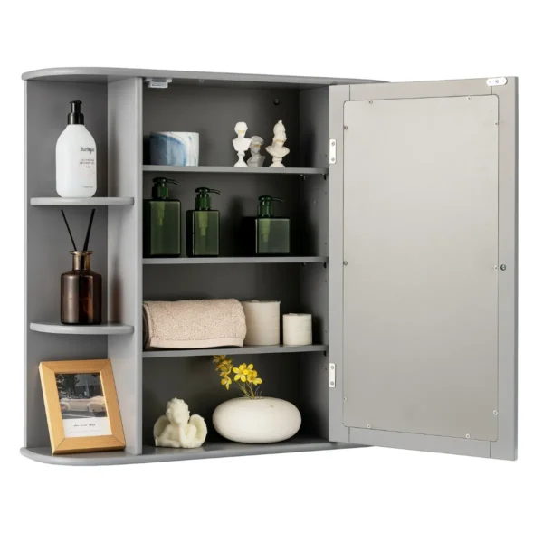 Spiegelkast Badkamer Badkamerspiegel Met Planken Wandkast Met Badspiegel Hangkast Met Spiegeldeur (Grijs)