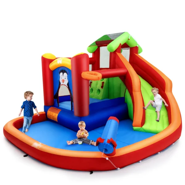 Springkasteel Met Glijbaan Klimwand Kinderbadje Waterkanon En Basketbalring Waterpark Voor Nat En Droog Gebruik 370 X 300 X 190 Cm