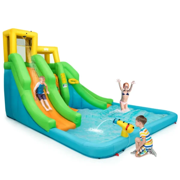 Springkasteel Waterpark Met Twee Glijbanen Klimwand Kinderbadje En Waterkanon Incl. Draagtas 400 X 360 X 255 Cm