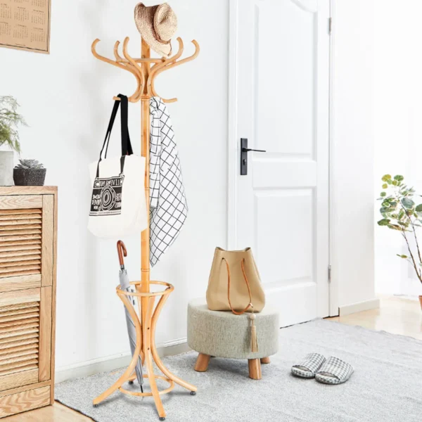 Staande Kapstok Hout 12 Haken Home Hoed Jas Hanger Boom 12 Met Paraplu Houder Kapstok Nature