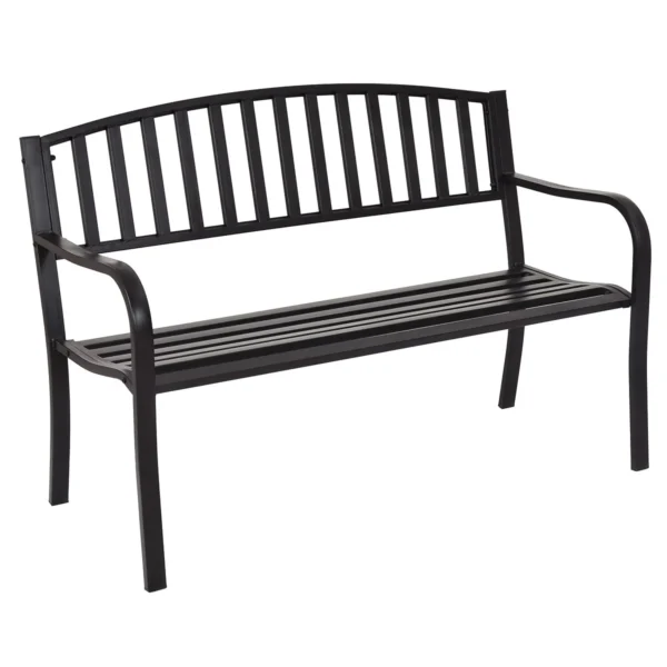 Steel Garden Bench Stripe Design Patio Bench Heavy Duty Stalen Frame Terrasbank Zwart 127 X 60 X 87 Cm