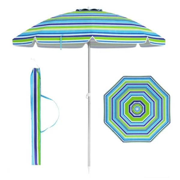 Strandparaplu Met Verankerende Parasol Marktparaplu Tuinparaplu Kantelbaar Voor Buiten Blauw + Groen