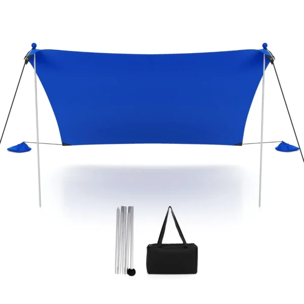 Strandtent 200 X 200 Cm Zonnetent Met Zandankers Zandzakken En 2 Steunstangen Draagbare Zonwering Zonnedak Voor Strand Picknick (Blauw)