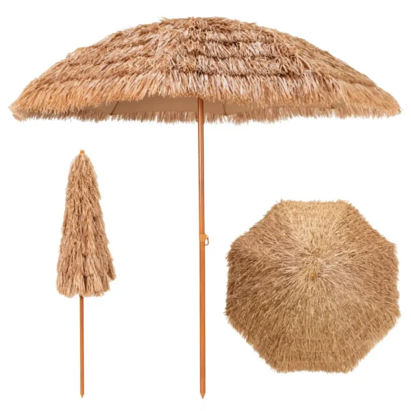 Stroparaplul Hawaiiaanse Stijl Parasol Met 8 Metalen Stutten Tuinparasol Marktparasol Terrasparasol Natuur