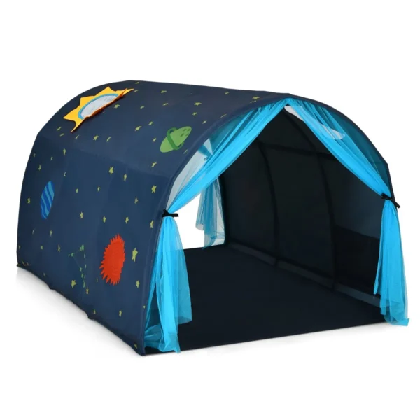 Tentje Op Kinderbedje Speeltent In Prinsessenstijl Voor Kinderen Kindertent Met Venster & Tas & Gordijn Blauw