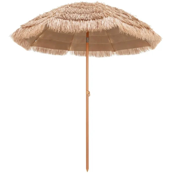 Terrasparasol Met Rieten Dak 208 Cm Strandparasol Kantelbaar 8 Baleinen Draagbare En Lichtgewicht Paraplu Zonbescherming Voor Zwembad