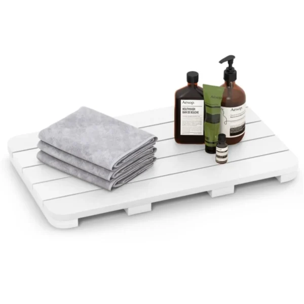 Toiletmat Van HIPS-Hout Design Badmat Bestand Tegen Een Belasting Tot 150 Kg Antislip Badmat Waterdichte Saunamat/Binnen/Buiten-Wit