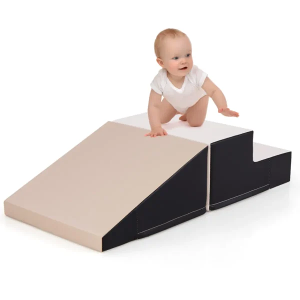 Trap En Glijbaan Voor Baby's En Peuters Zachte Speelset Voor Kinderen Zachte Schuimblokken Voor Actief Binnenshuis Spelen-Beige+Grijs