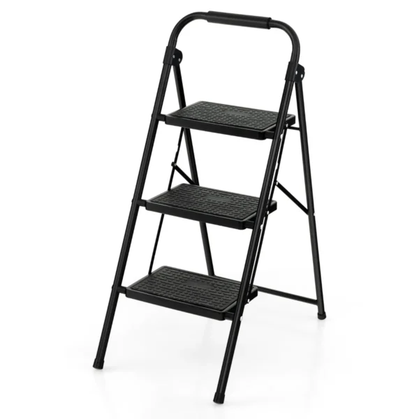 Trapladder Met 3 Treden Vouwladder Ladder Met Antislip Leuning En Platform Metalen Huishoudladder Zwart